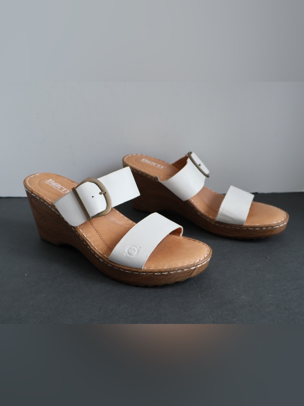 Born Emily White Leather Wedge Sandals Size 8M - Picture 5 of 12